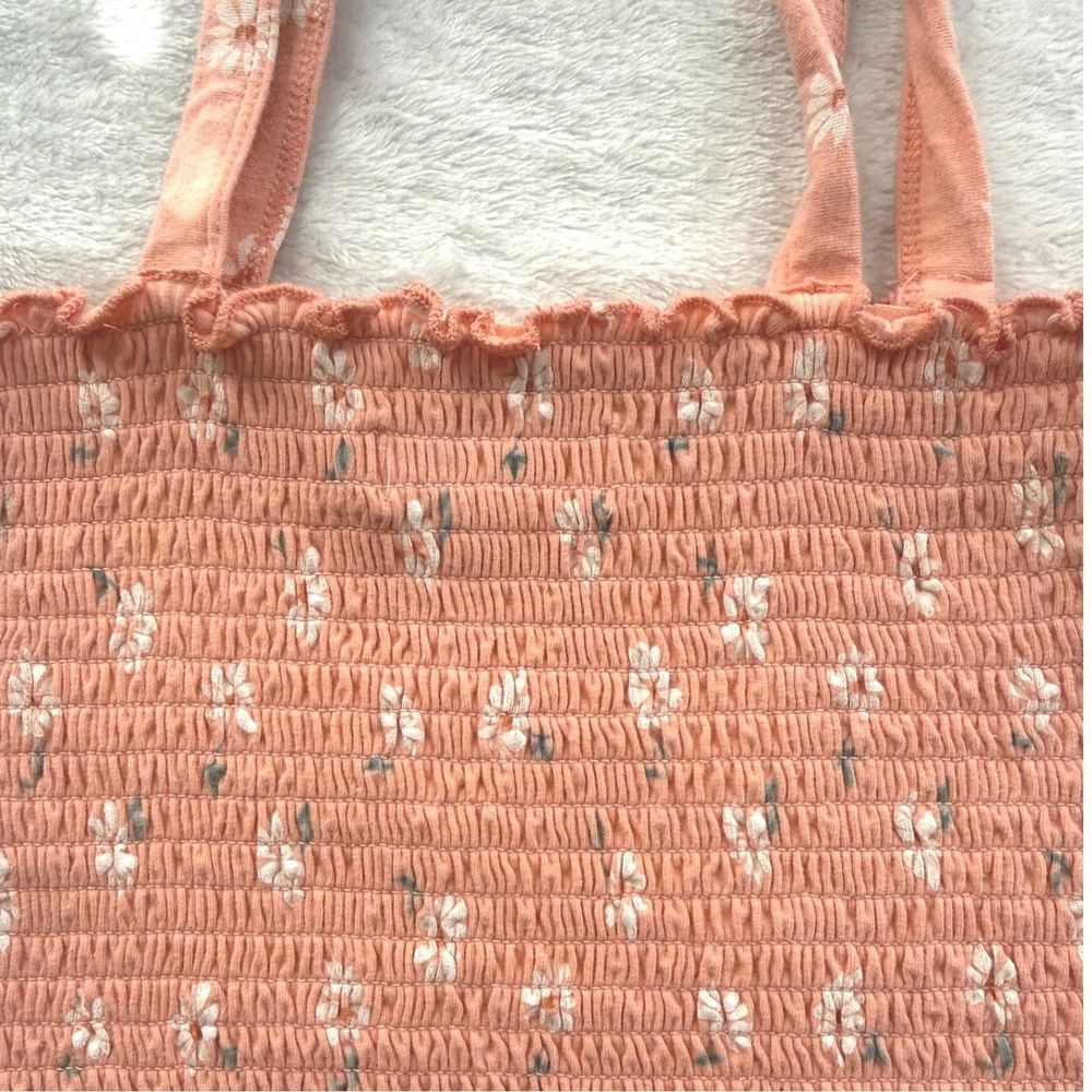 Hollister Smocked Tank Top Womens XS Peach Pink Daisy Floral Tie Strap Crop Cami - Picture 8 of 11